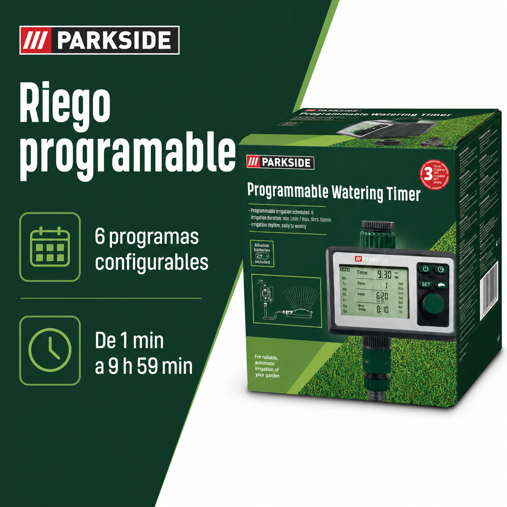 Programador de Riego Parkside con 6 Programas Configurables