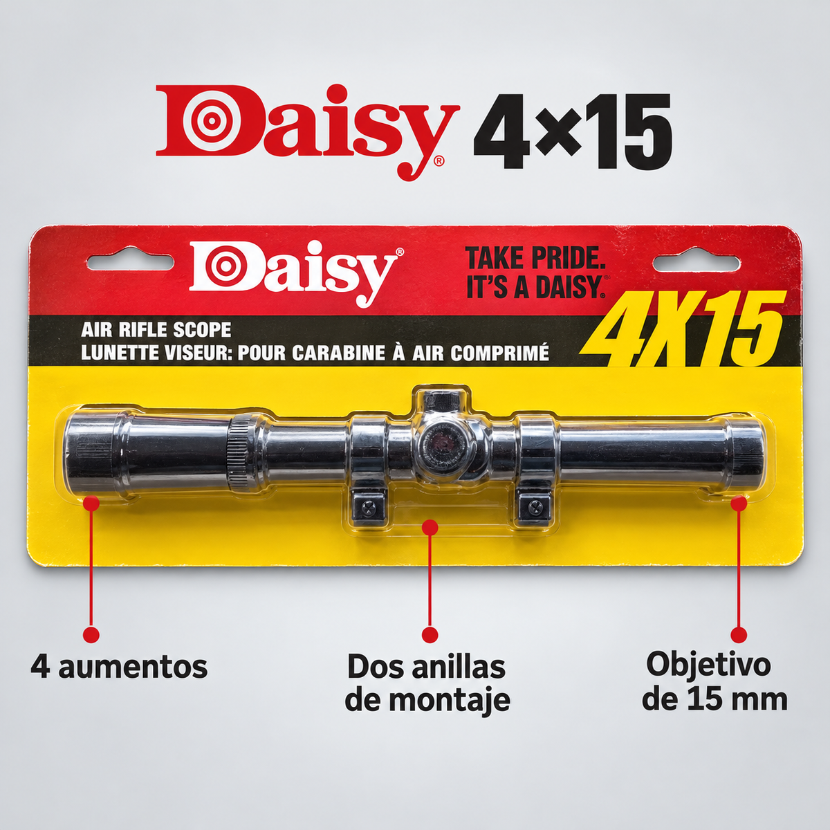 Visor Daisy 4x15: aumentos, objetivo y anillas