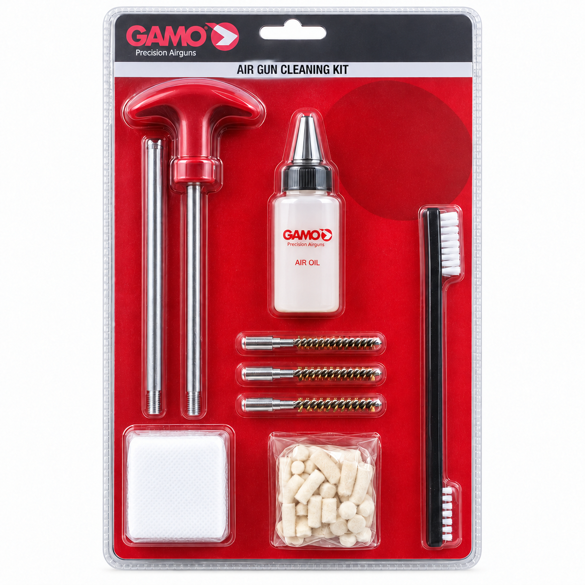 Kit de limpieza Gamo con baqueta, cepillos, aceite, parches y fieltros