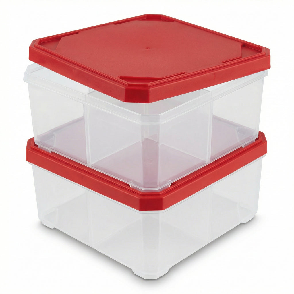 Pack 2 Cajas Organizadoras Transparentes con Tapa Roja Apilables | Parkside