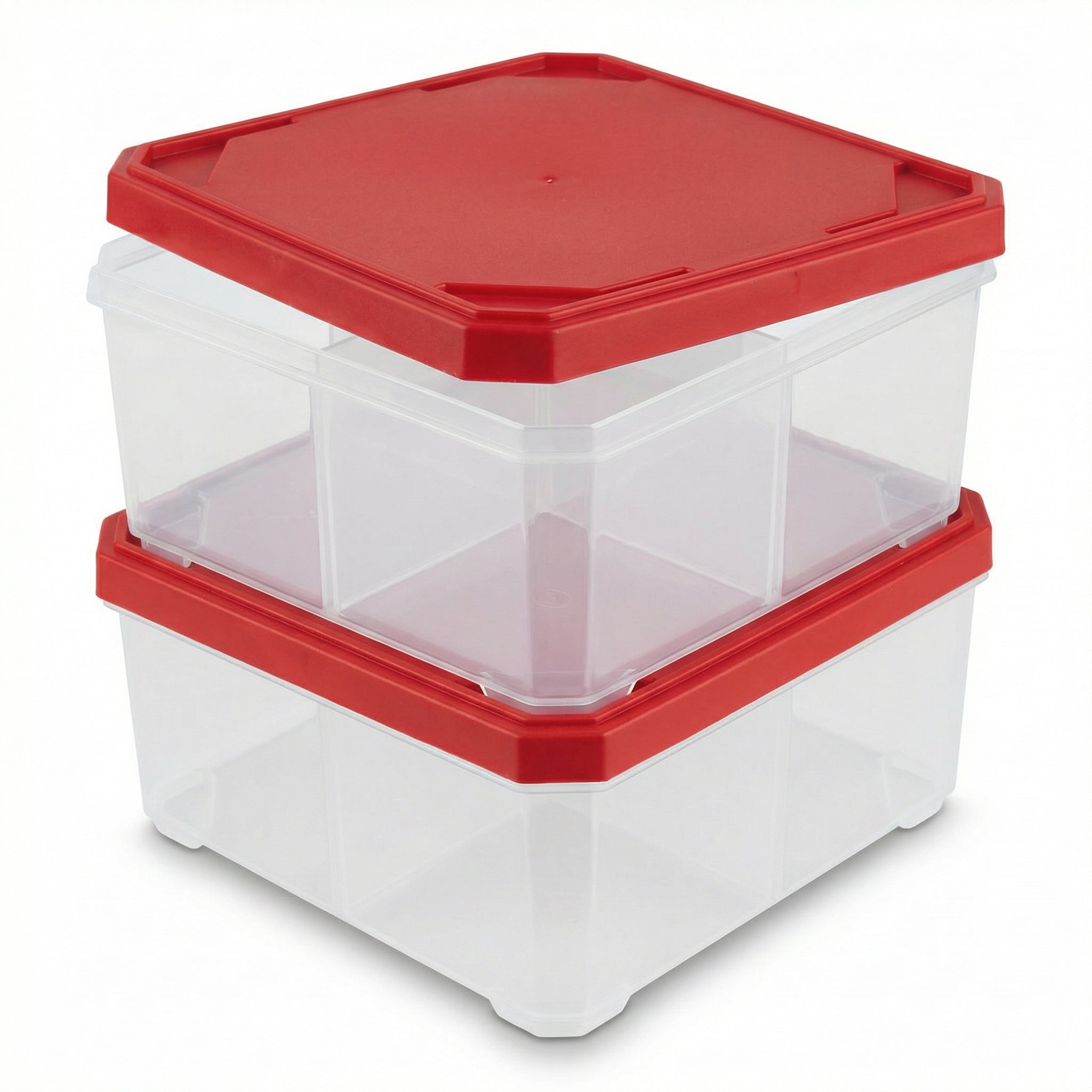 Pack 2 Cajas Organizadoras Transparentes con Tapa Roja Apilables | Parkside