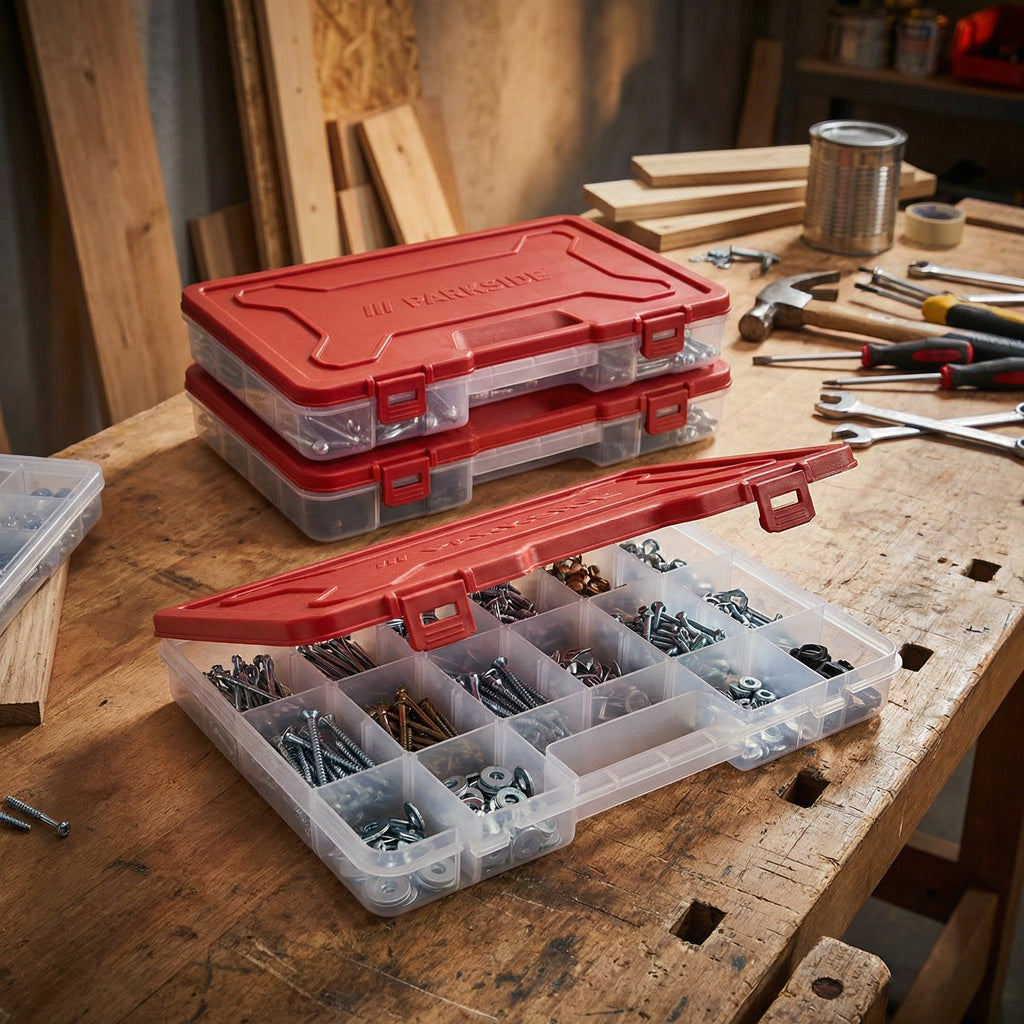 Pack 2 Cajas Organizadoras Transparentes con Tapa Roja Apilables | Parkside