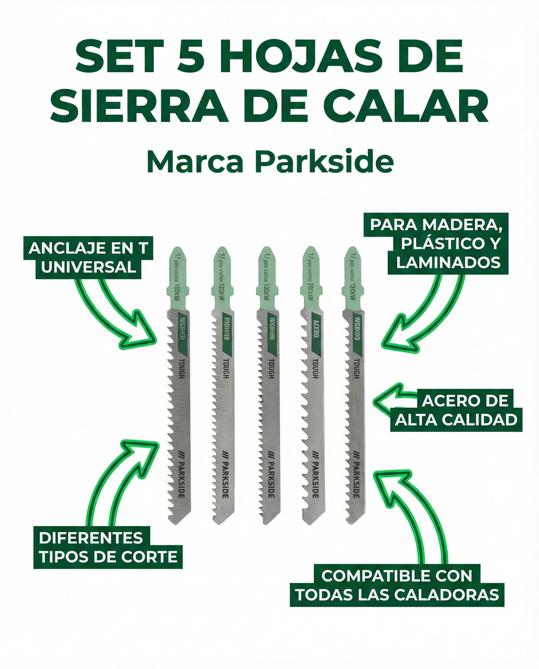 Set 5 Hojas de Sierra de Calar para Madera y Plástico | Parkside