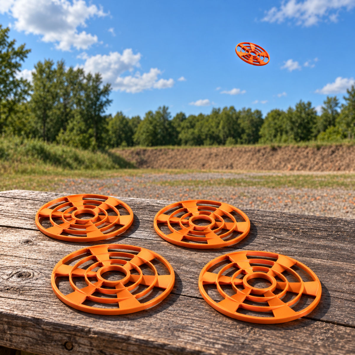 Pack de 5 discos Caldwell ClayCopter 110 mm en zona de práctica exterior