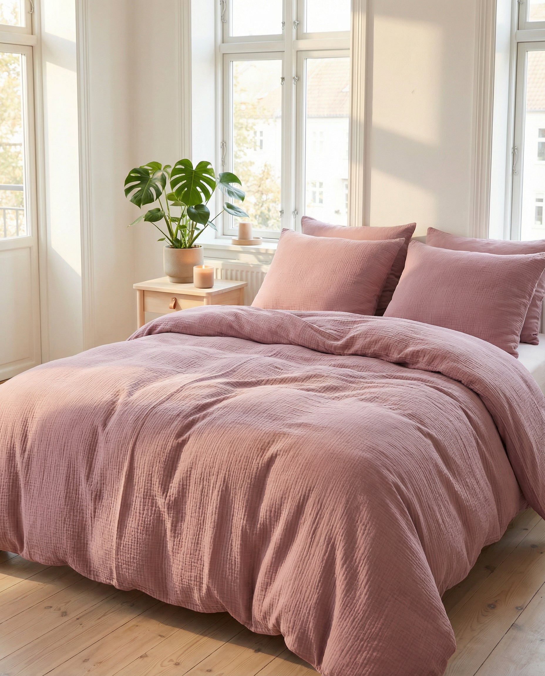Juego Ropa de Cama Muselina Rosa 3 Piezas 200x220 cm | Novitesse