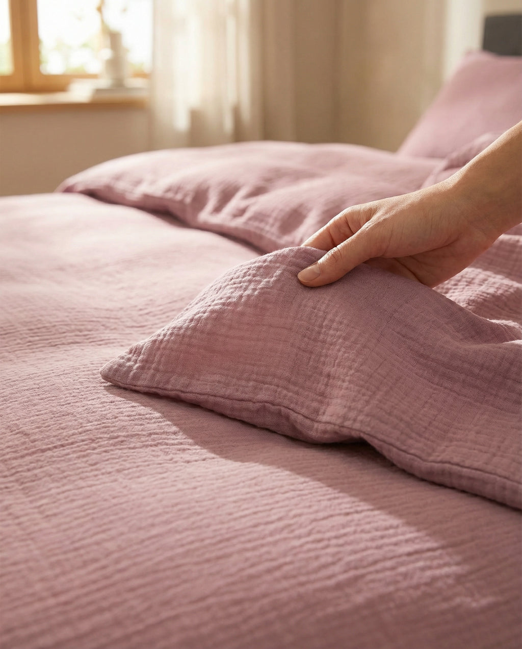 Juego Ropa de Cama Muselina Rosa 3 Piezas 200x220 cm | Novitesse