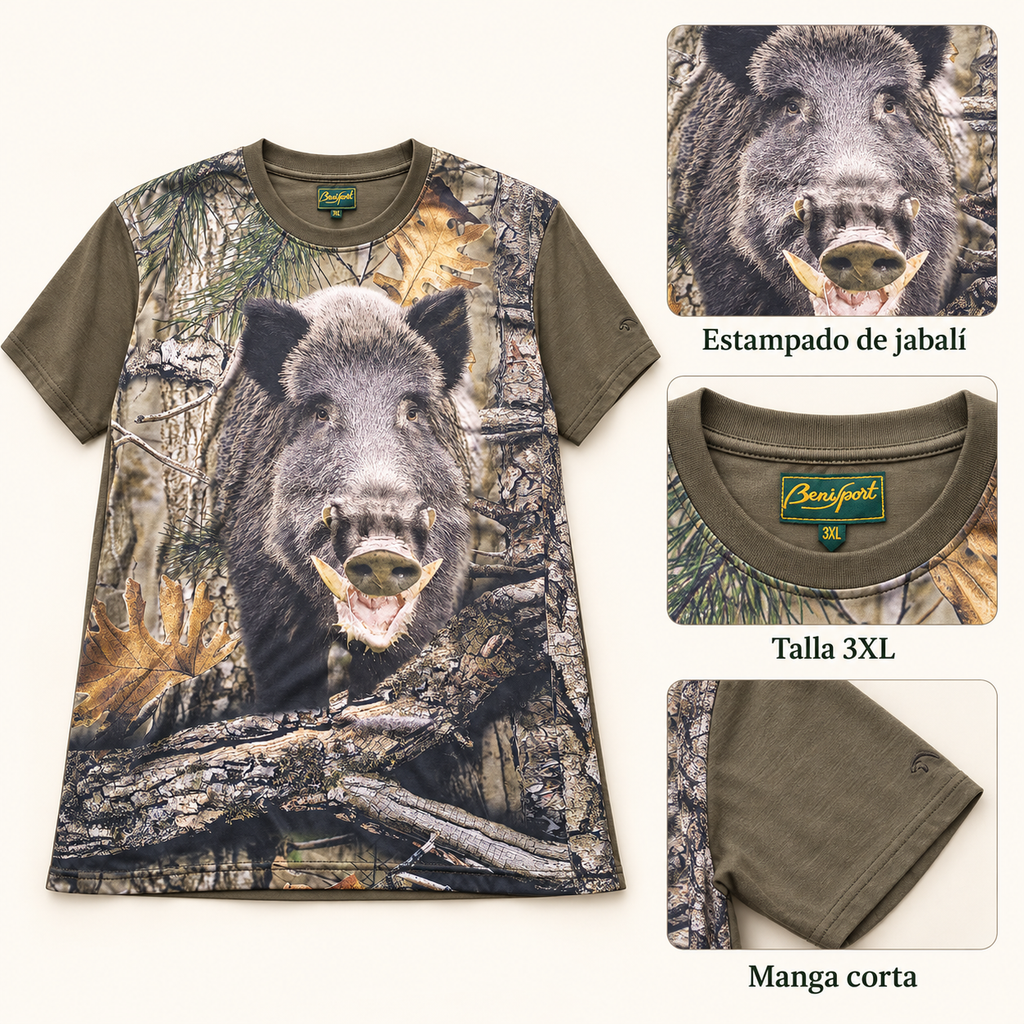 Características de la camiseta Benisport con jabalí talla 3XL