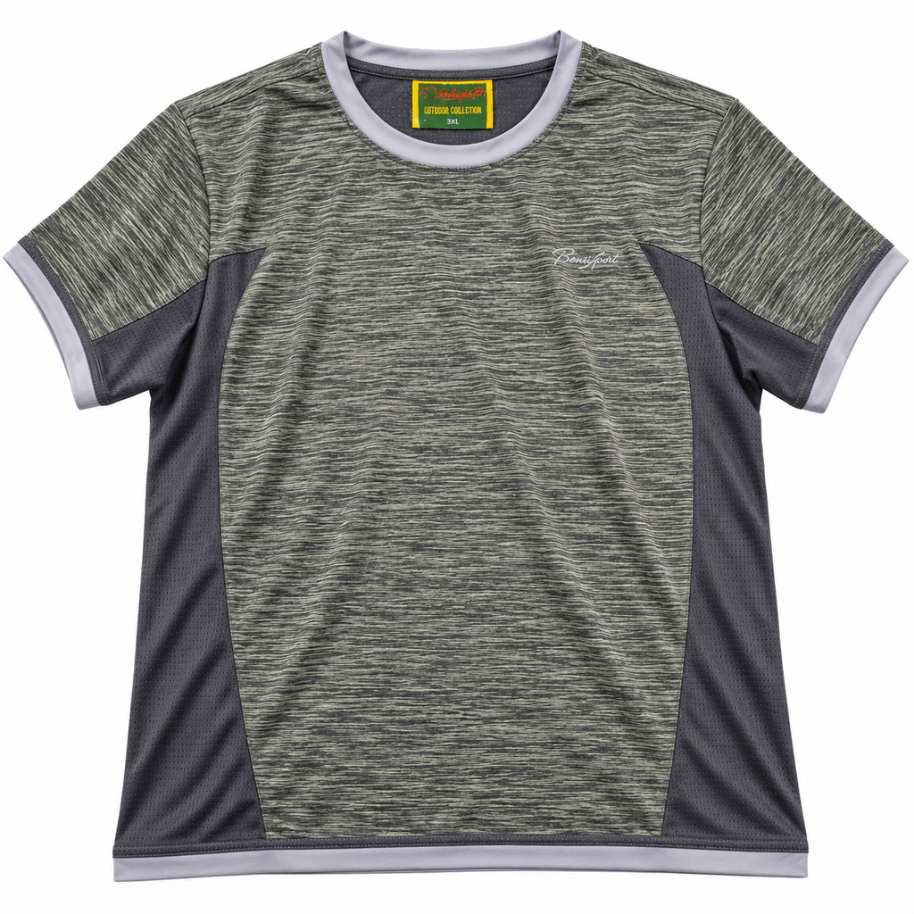Camiseta técnica Benisport Outdoor gris y verde talla 3XL sobre fondo blanco