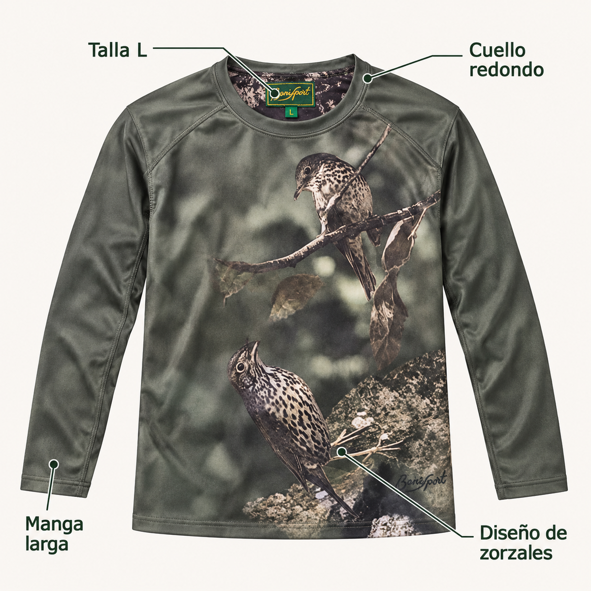 Características de la camiseta Benisport de manga larga con zorzales talla L
