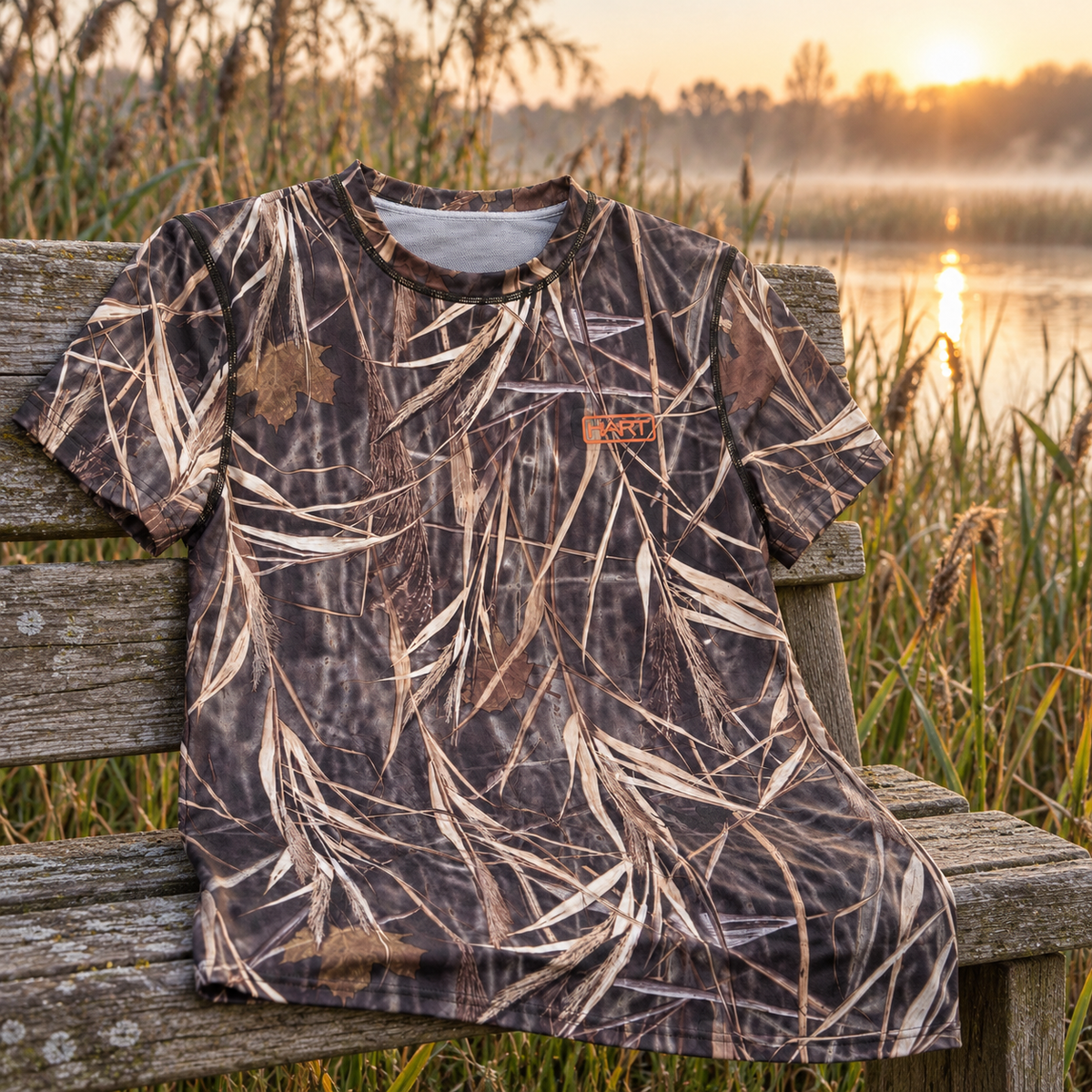 Camiseta HART camuflaje de juncos talla S en ambiente de humedal
