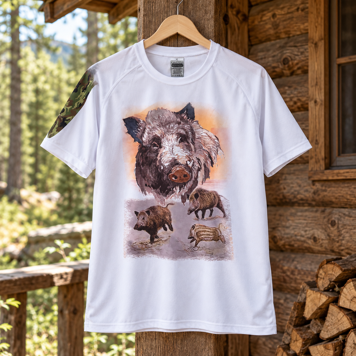 Camiseta Valento Resistance de jabalíes talla XL en ambiente de bosque