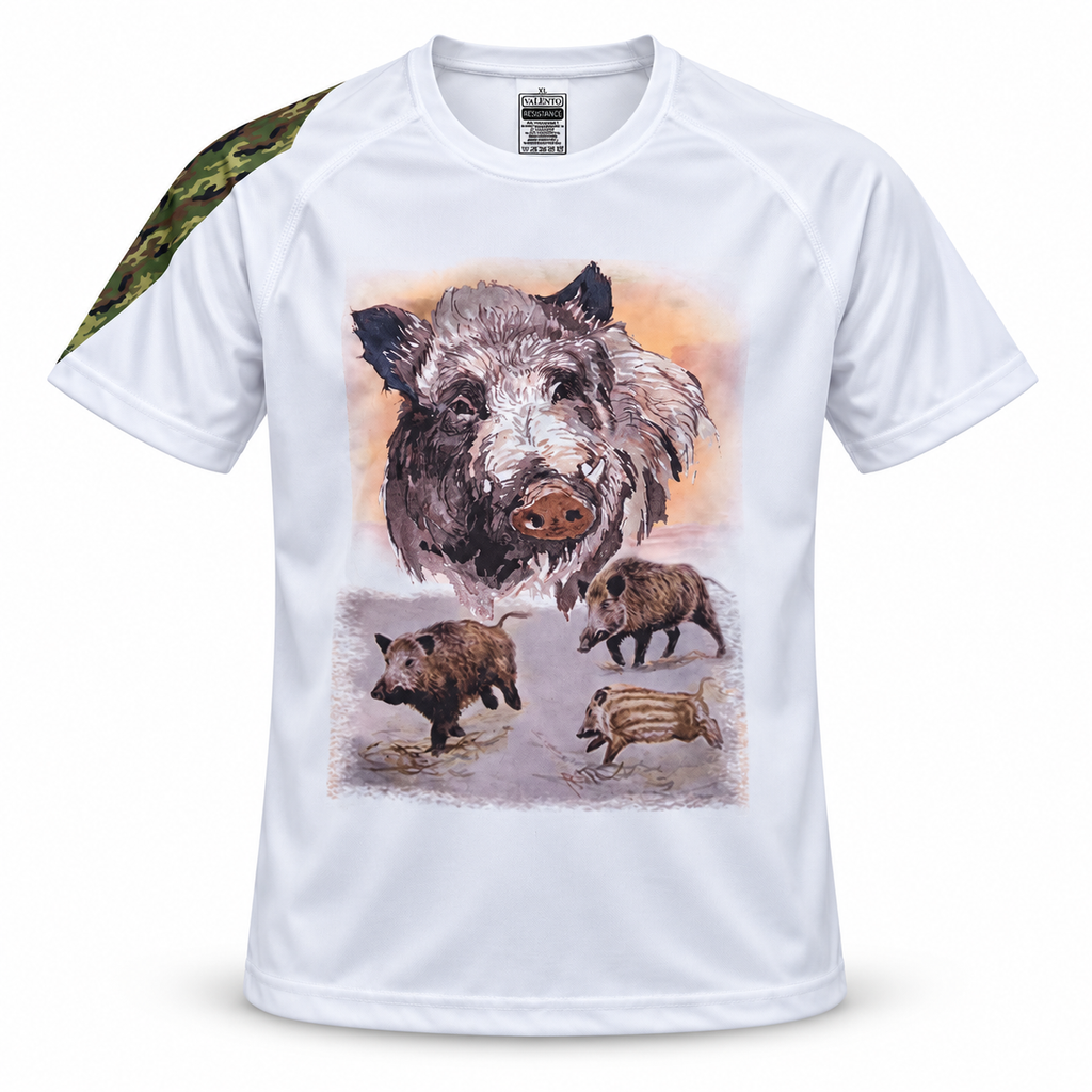Camiseta blanca Valento Resistance de jabalíes talla XL sobre fondo blanco