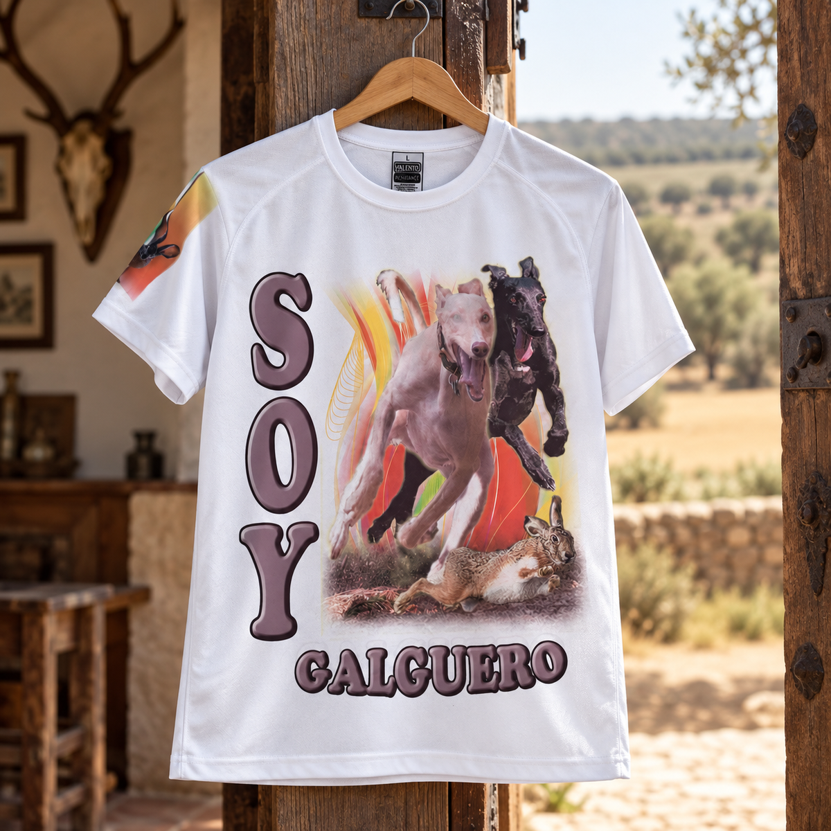 Camiseta Valento Resistance Soy Galguero talla L en entorno rural
