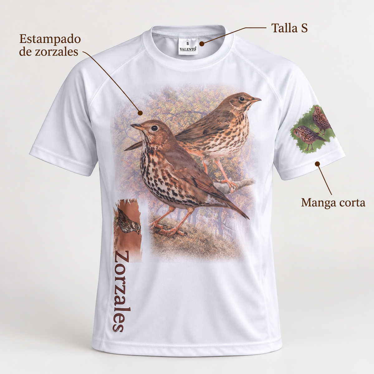 Características de la camiseta Valento Zorzales talla S de manga corta