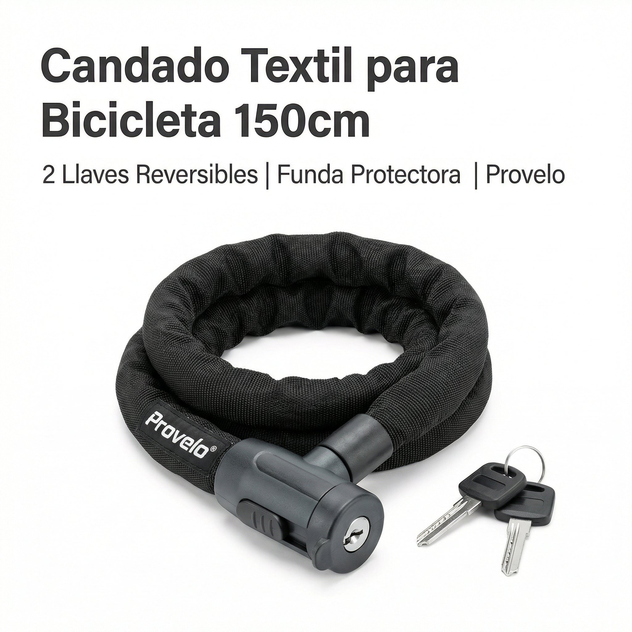 Candado Textil para Bicicleta 150cm con 2 Llaves | Provelo