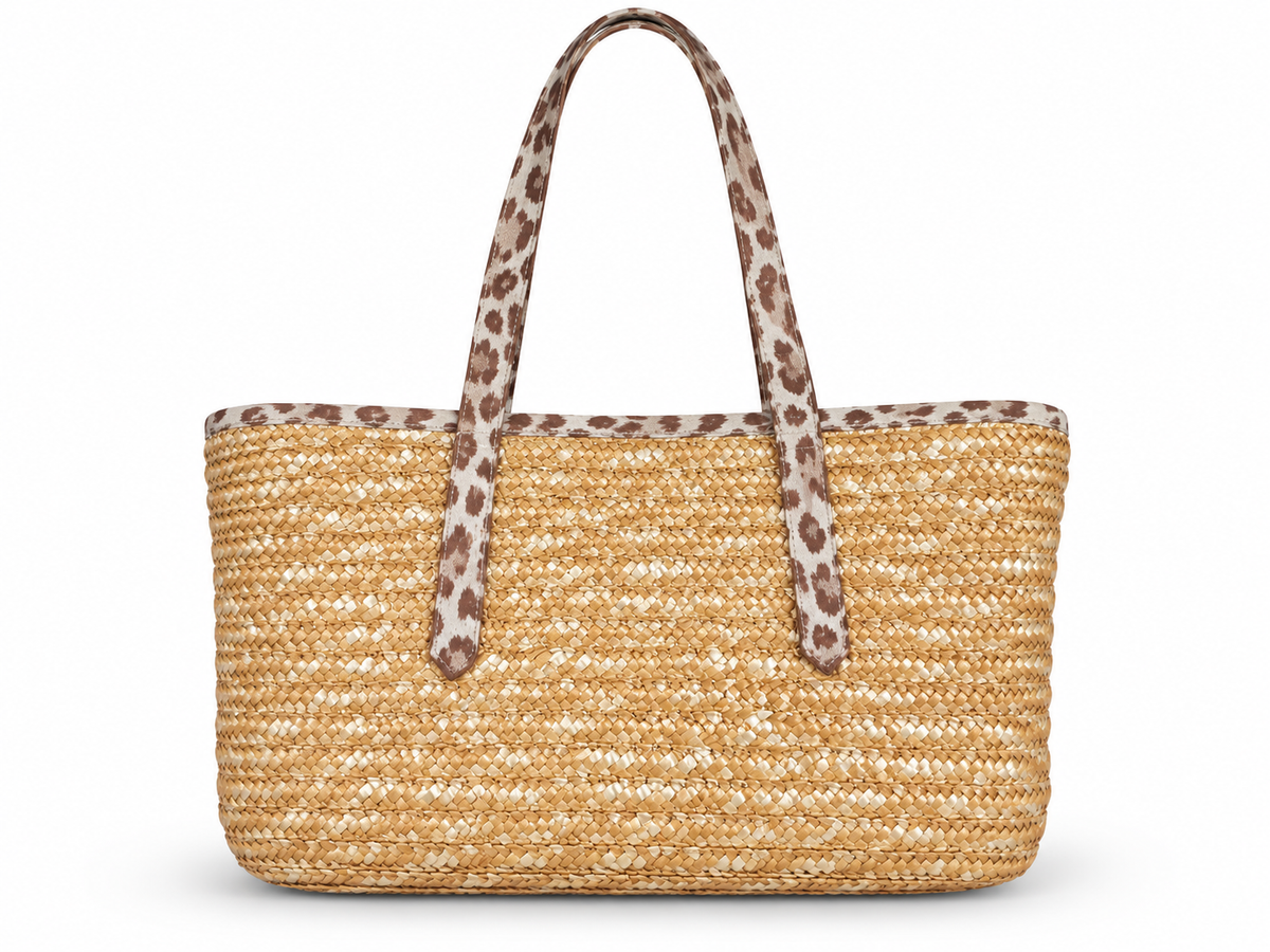 Capazo trenzado natural con asas de estampado animal · principal