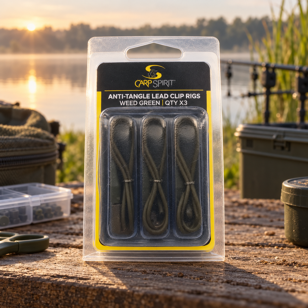 Carp Spirit Anti-Tangle Lead Clip Rigs Weed Green x3 en ambiente de pesca