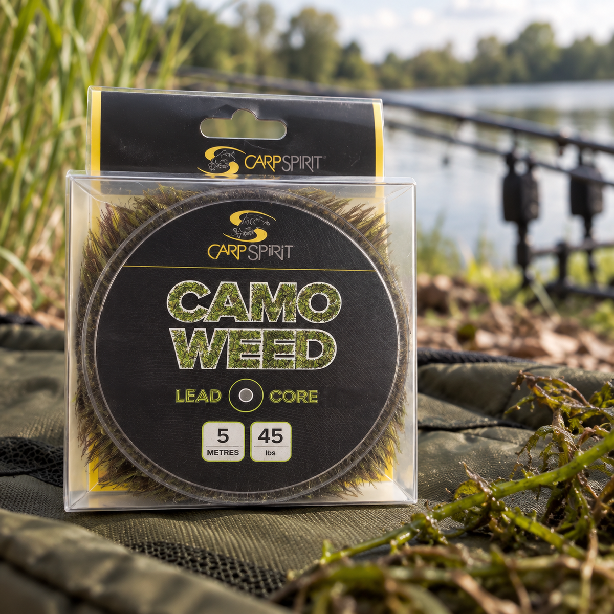 Carp Spirit Camo Weed Lead Core 45 lb 5 m en entorno de pesca