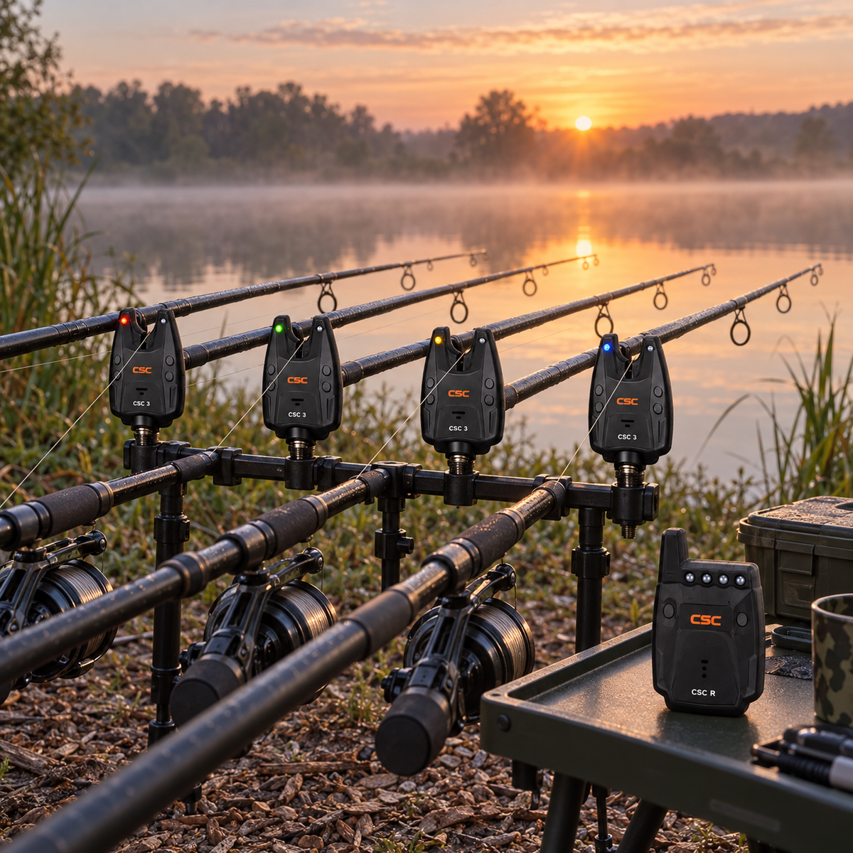 Set Carp Spirit CSC 3 4+1 instalado junto al lago