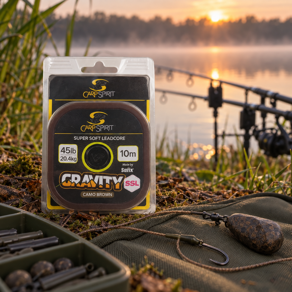 Carp Spirit Gravity Camo Brown 45 lb 10 m en entorno de pesca