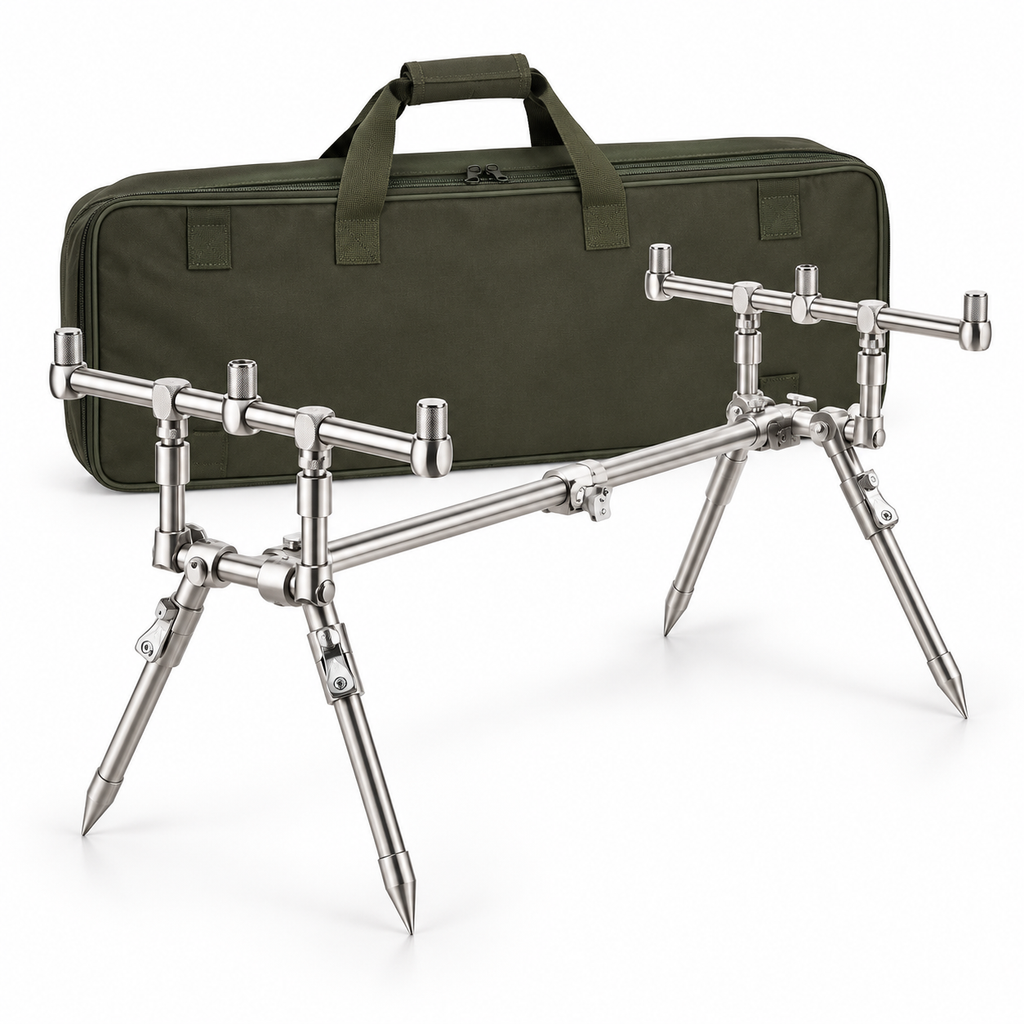Rod pod Carp Spirit INOX 300 de acero inoxidable sobre fondo blanco