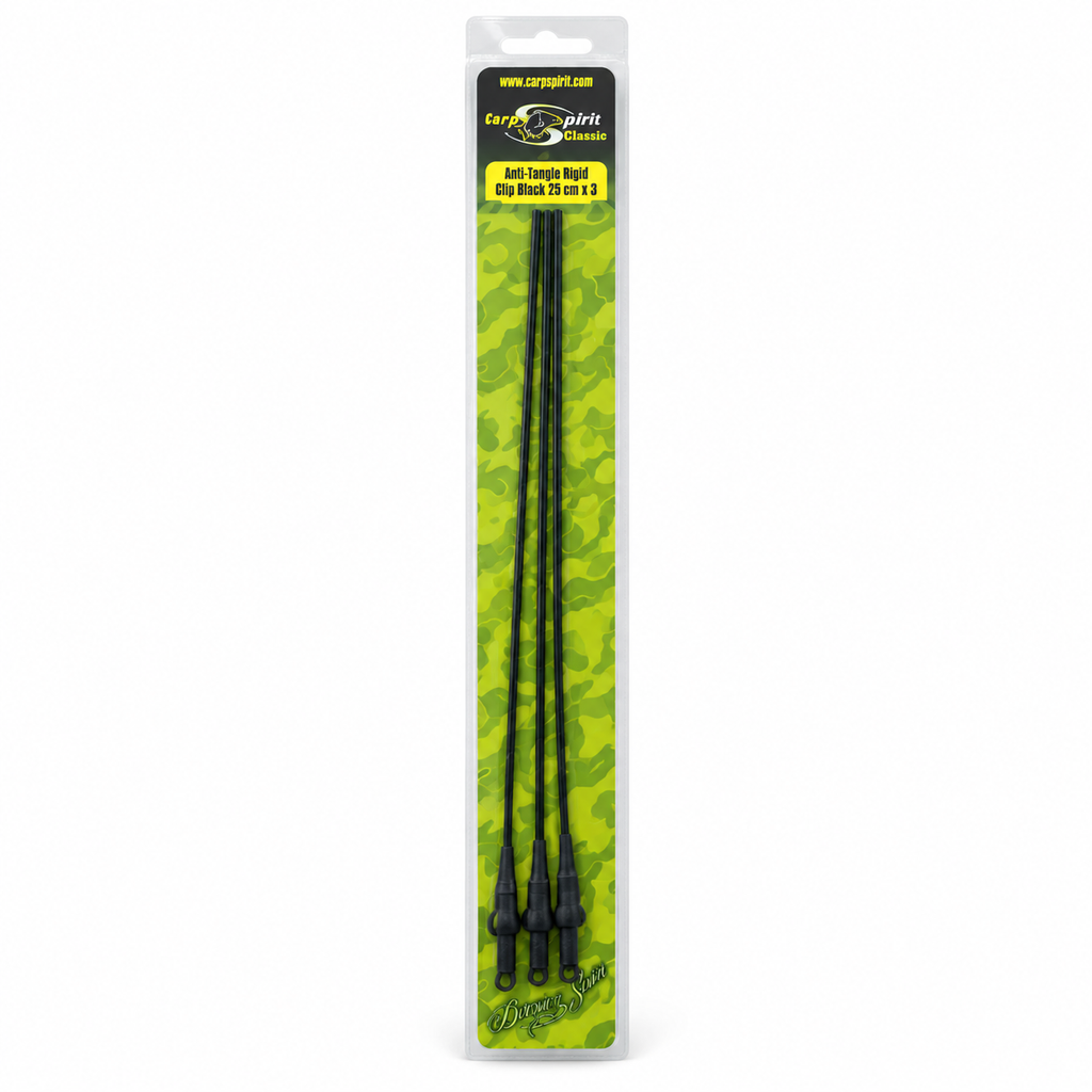 Carp Spirit Anti-Tangle Rigid Clip Black 25 cm x3 sobre fondo blanco