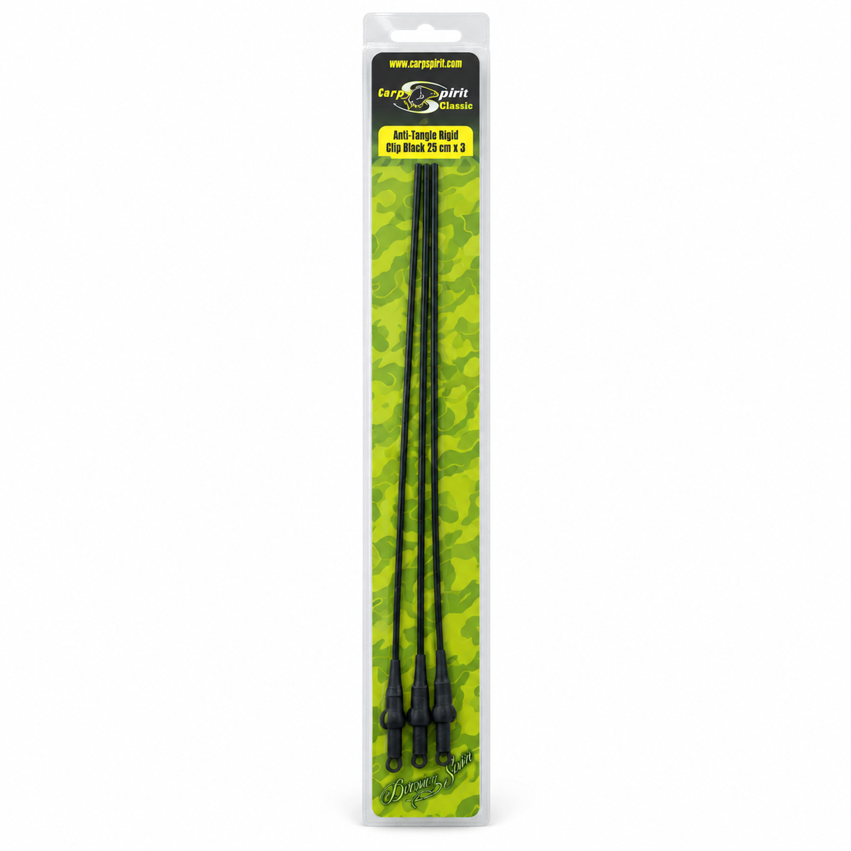 Carp Spirit Anti-Tangle Rigid Clip Black 25 cm x3 sobre fondo blanco
