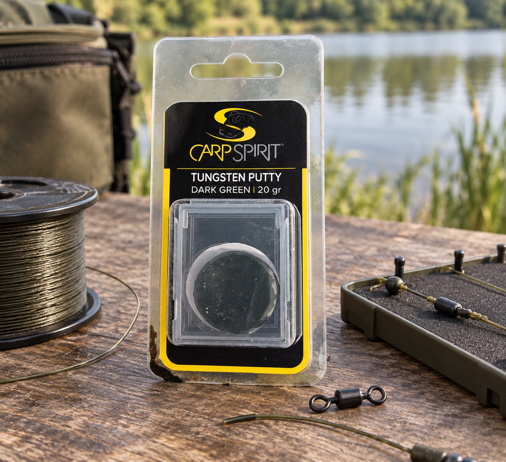 Carp Spirit Tungsten Putty Dark Green 20 g en ambiente de pesca