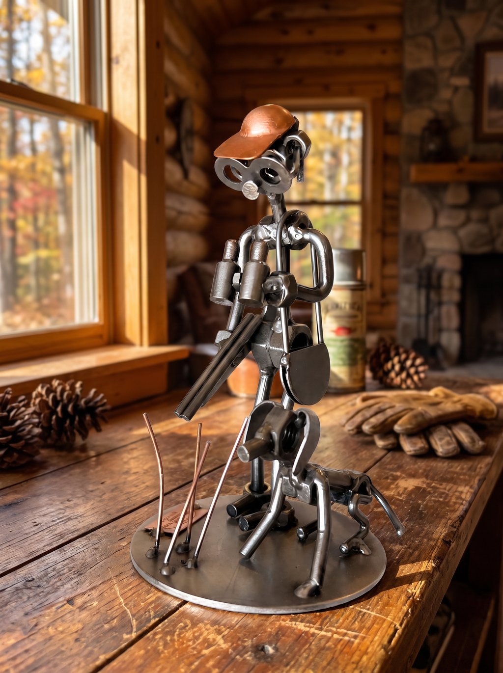 Figura Artesanal de Metal — Cazador con Perro