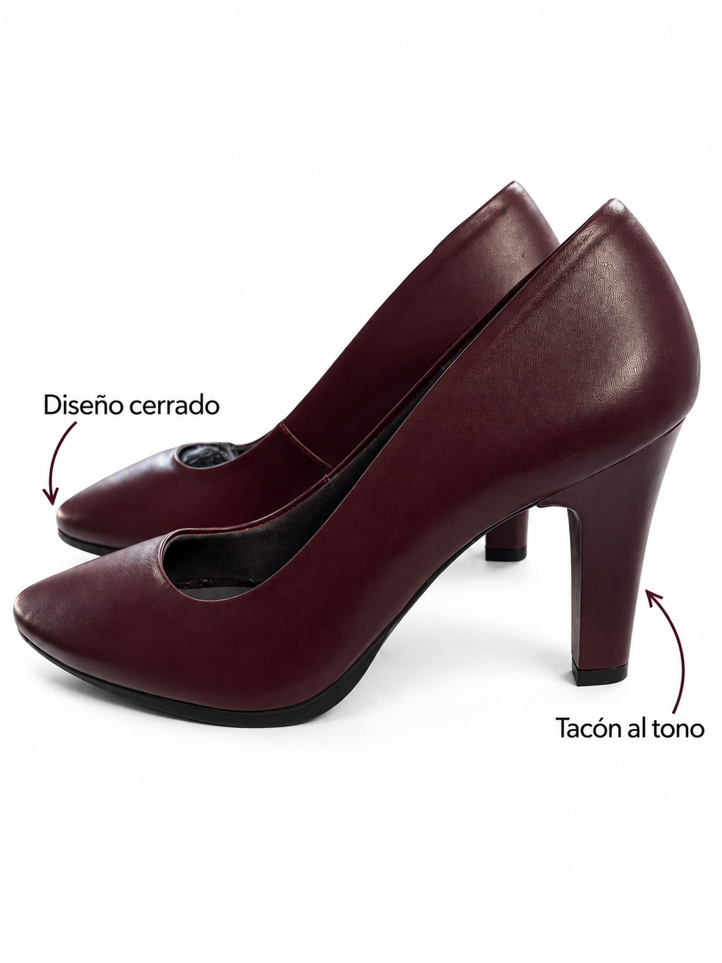 Salones Chamby burdeos: diseño cerrado y tacón al tono