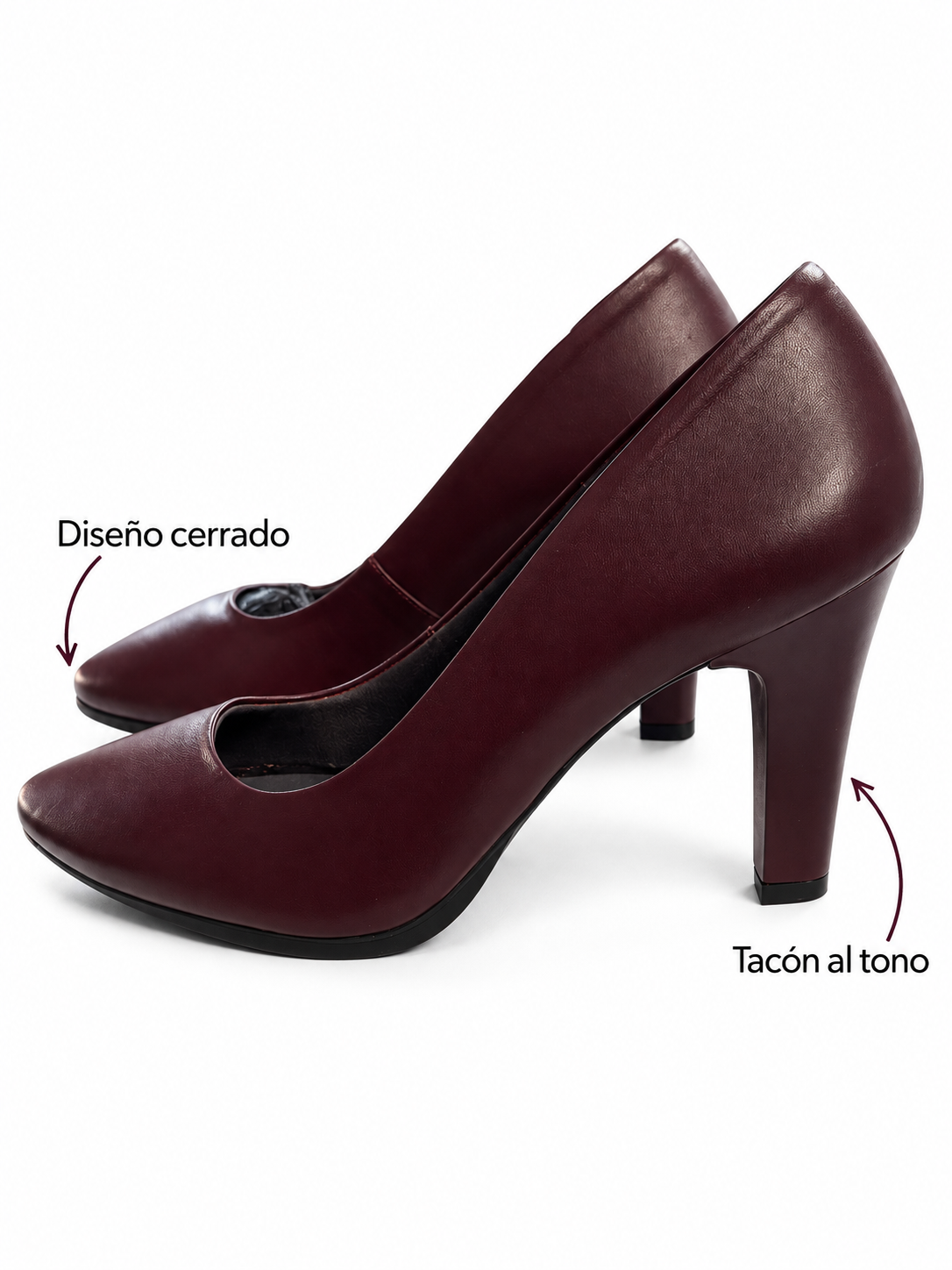 Salones Chamby burdeos: diseño cerrado y tacón al tono