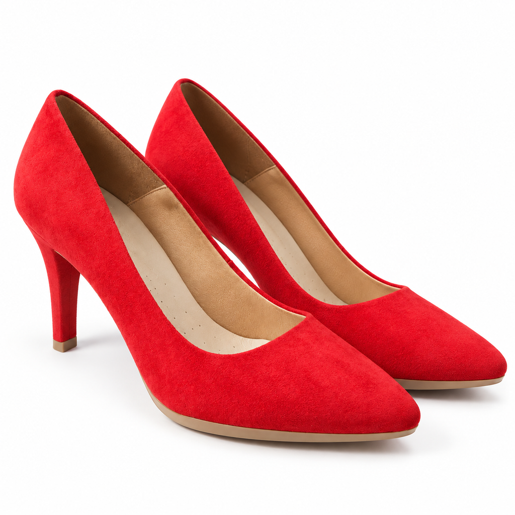 Zapatos de salón CHAMBY 4350 Ante Rojo sobre fondo blanco