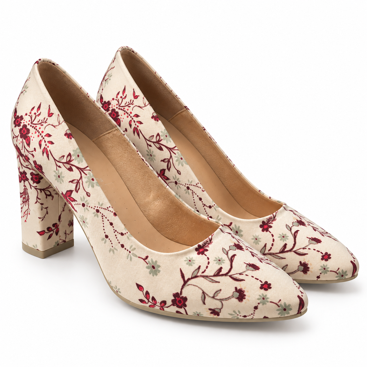 Zapatos de salón CHAMBY 4785 Estampado Beige Floral sobre fondo blanco
