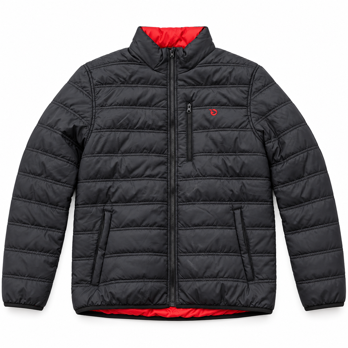 Chaqueta acolchada Gamo negra con interior rojo talla XL sobre fondo blanco
