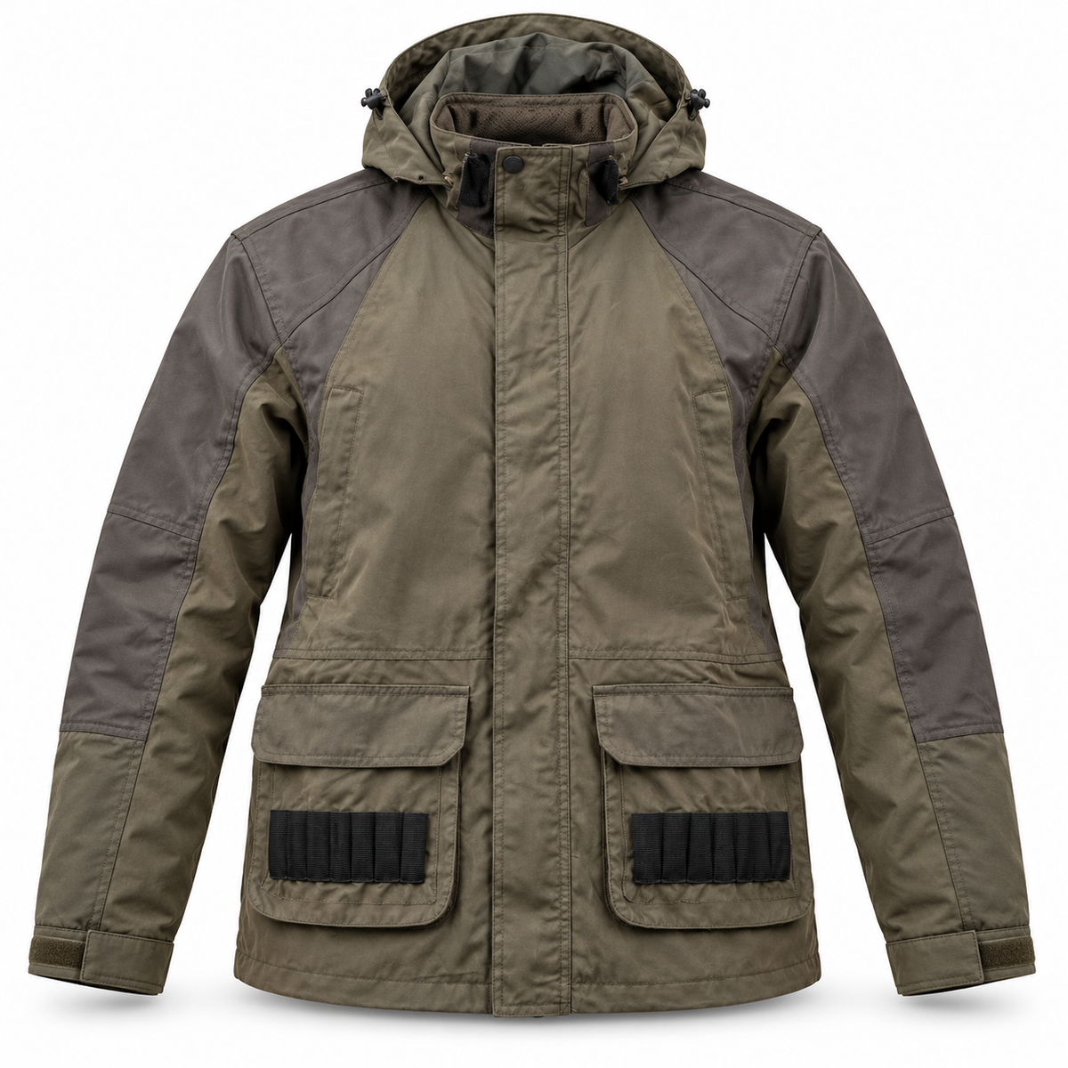 Chaqueta de caza Gamo verde oliva con cananas talla XL sobre fondo blanco