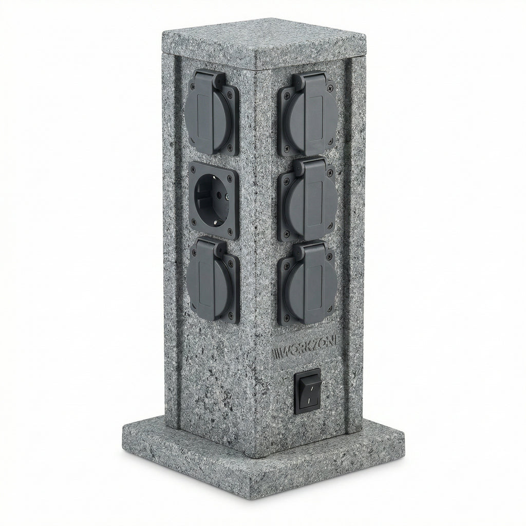 Columna Enchufe Exterior Imitación Piedra 4 Tomas con Sensor Crepuscular IP44 | Workzone