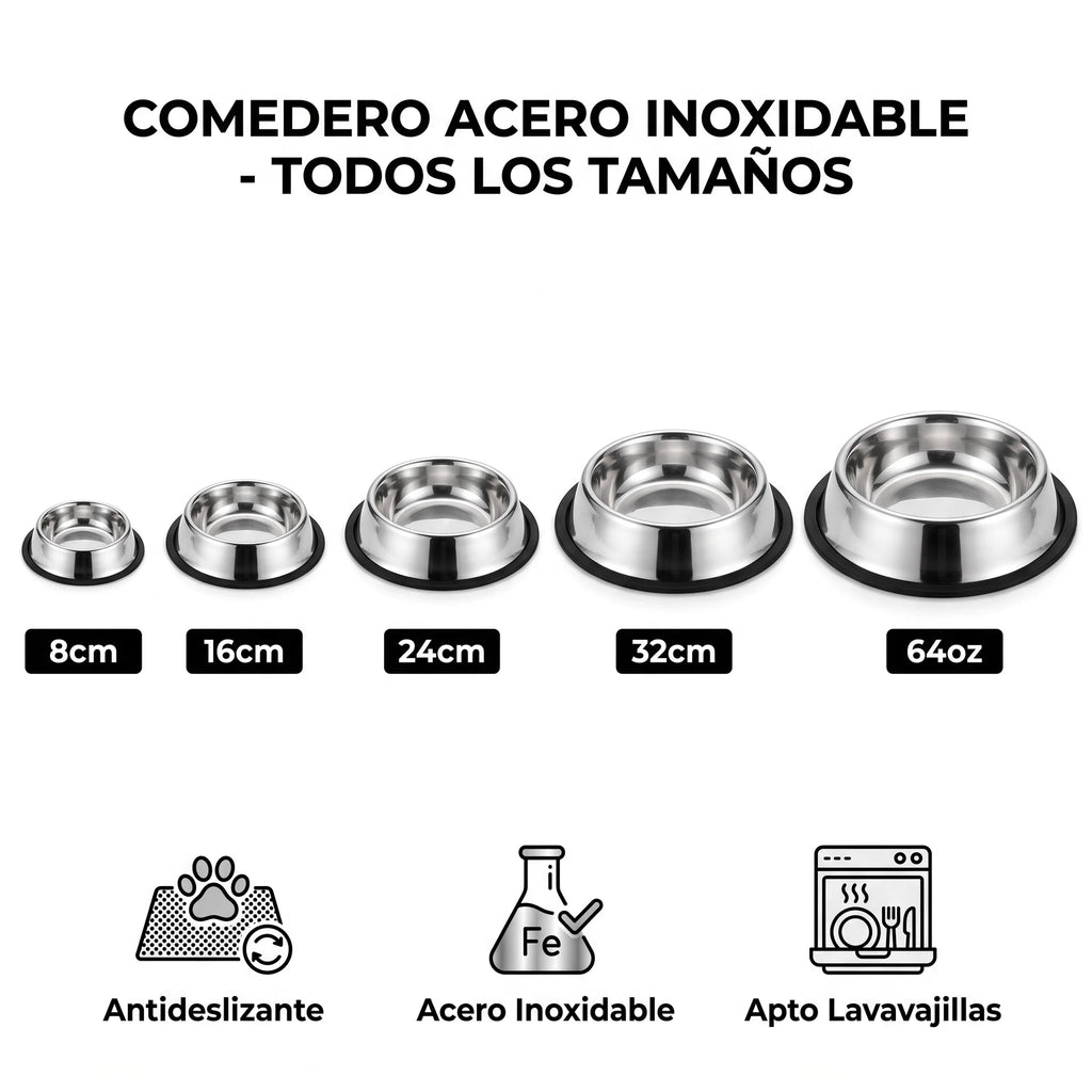 Comedero de Acero Inoxidable Antideslizante para Mascotas
