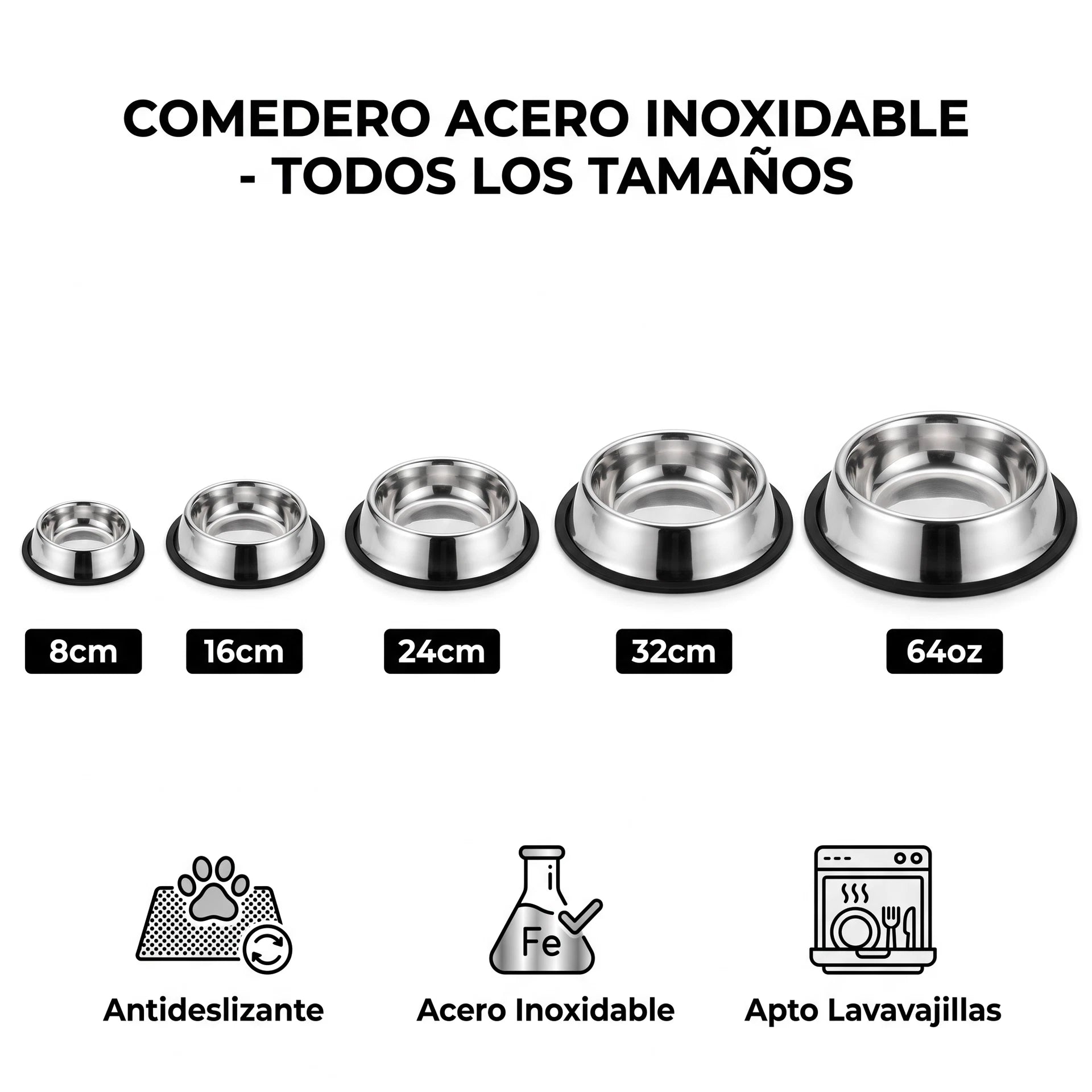 Comedero de Acero Inoxidable Antideslizante para Mascotas