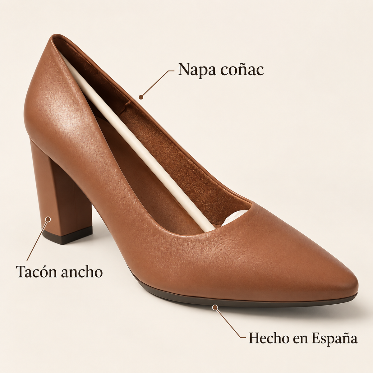 Características de los zapatos CHAMBY 4795: Napa coñac, tacón ancho y hecho en España