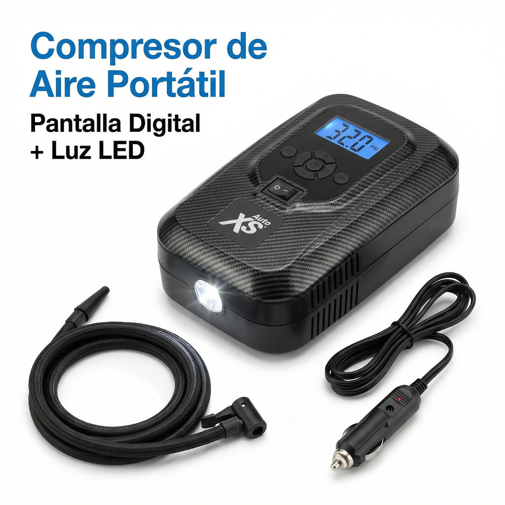 Compresor de Aire Portátil Digital con Luz LED 12V | Auto XS