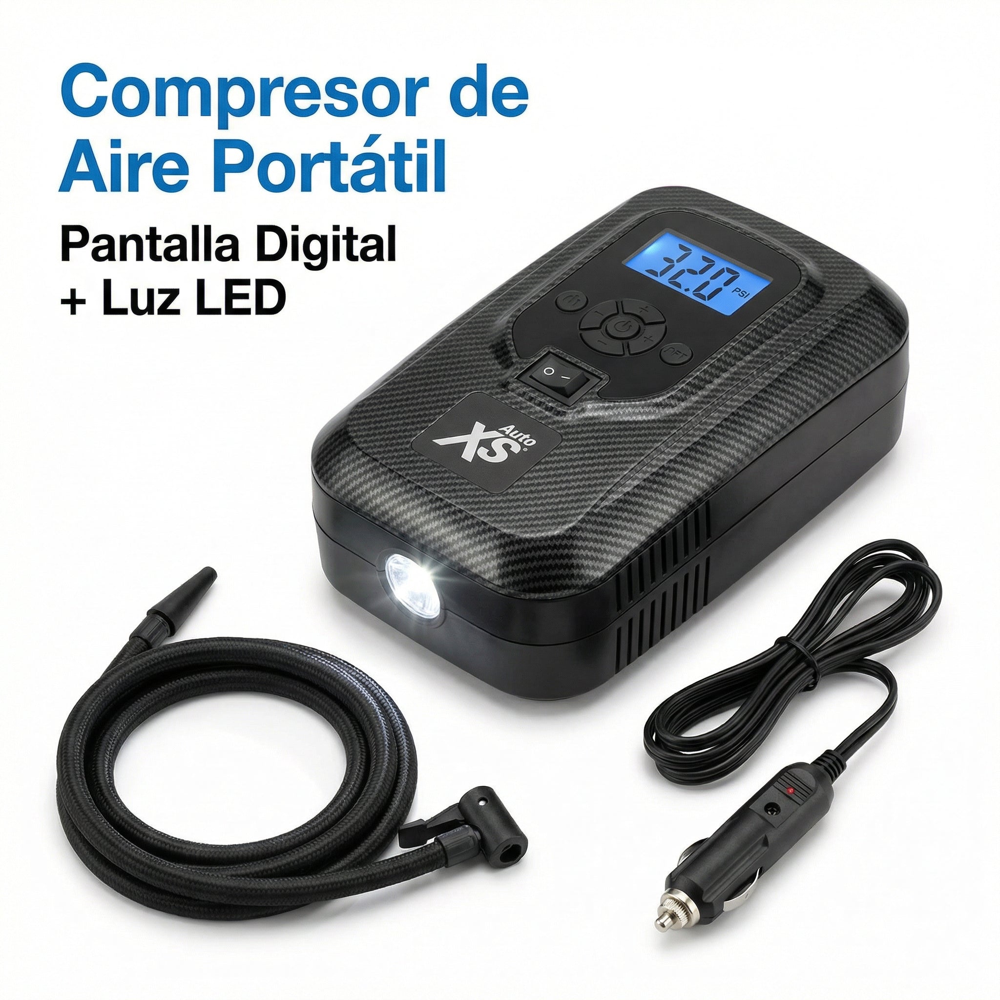 Compresor de Aire Portátil Digital con Luz LED 12V | Auto XS