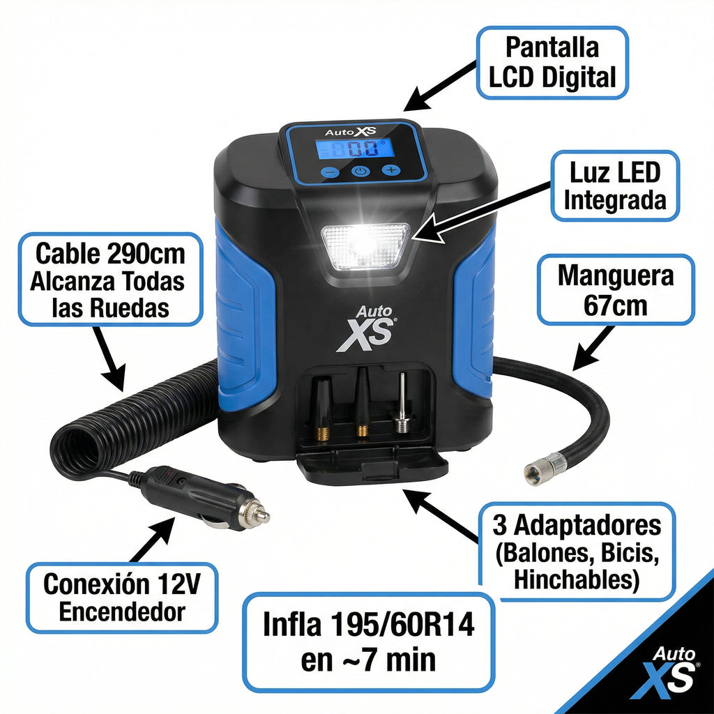 Compresor de Aire Portátil Digital con Luz LED 12V | Auto XS