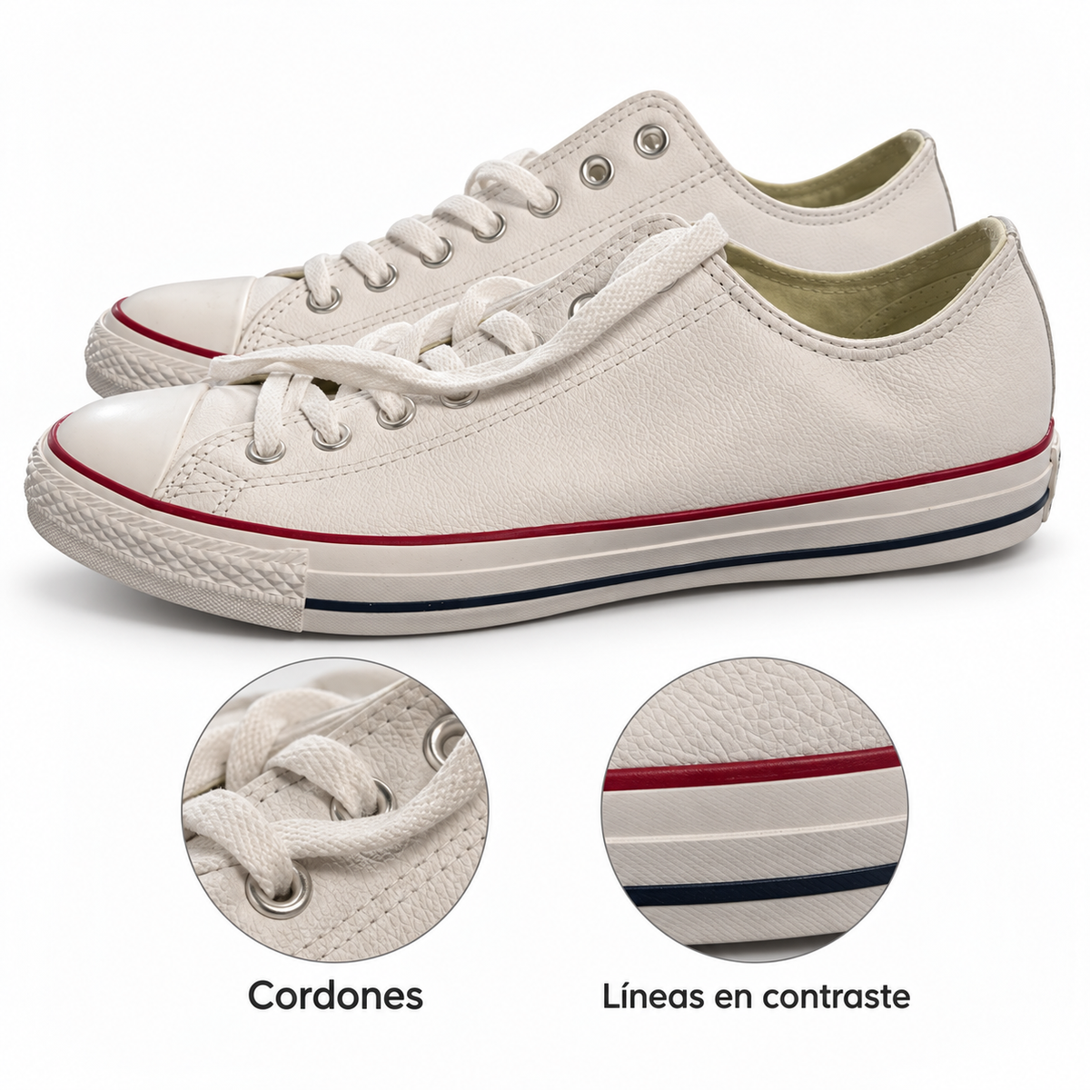 Converse 132173C blancas talla 43 — cordones y líneas en contraste