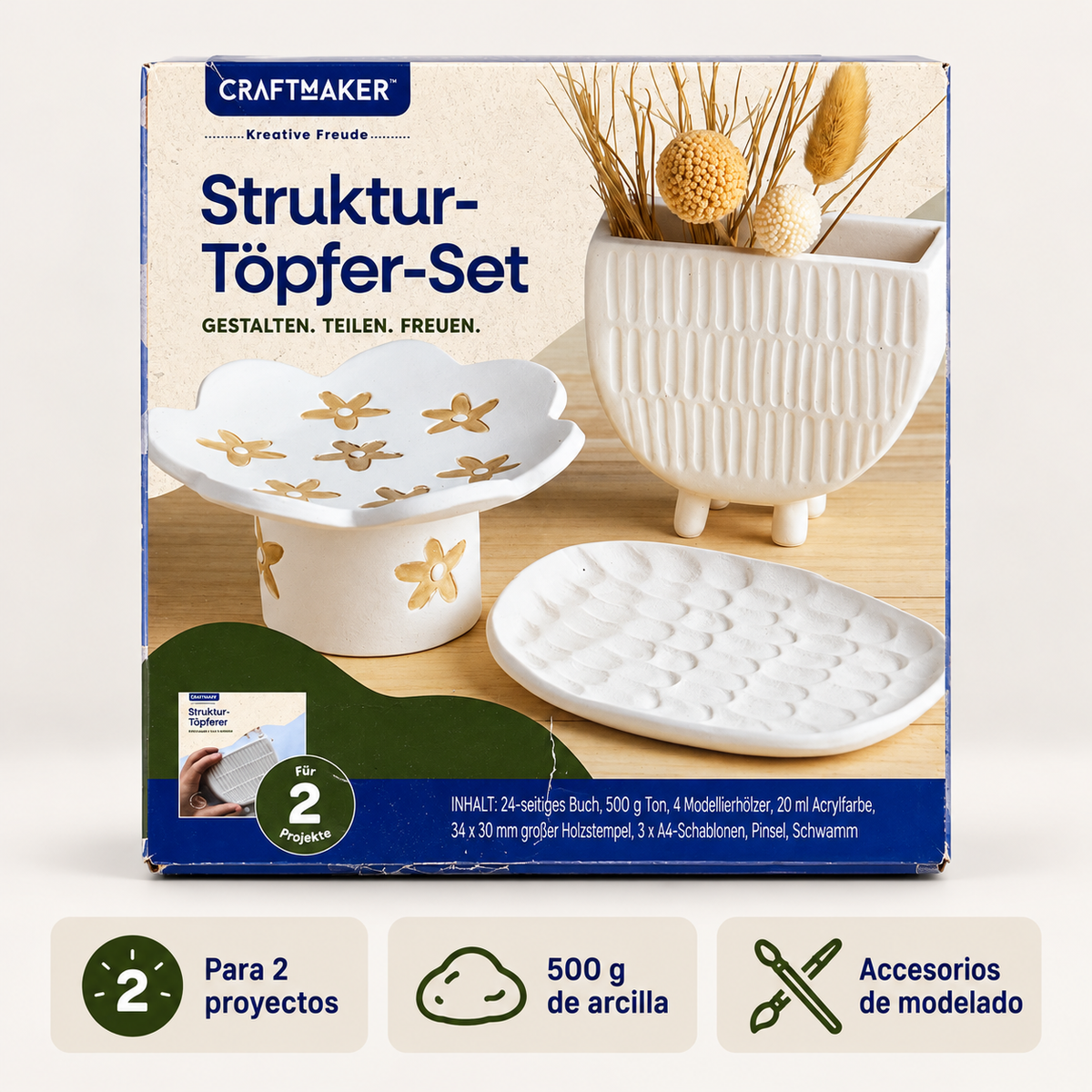 Craftmaker kit de modelado con arcilla para 2 proyectos · características