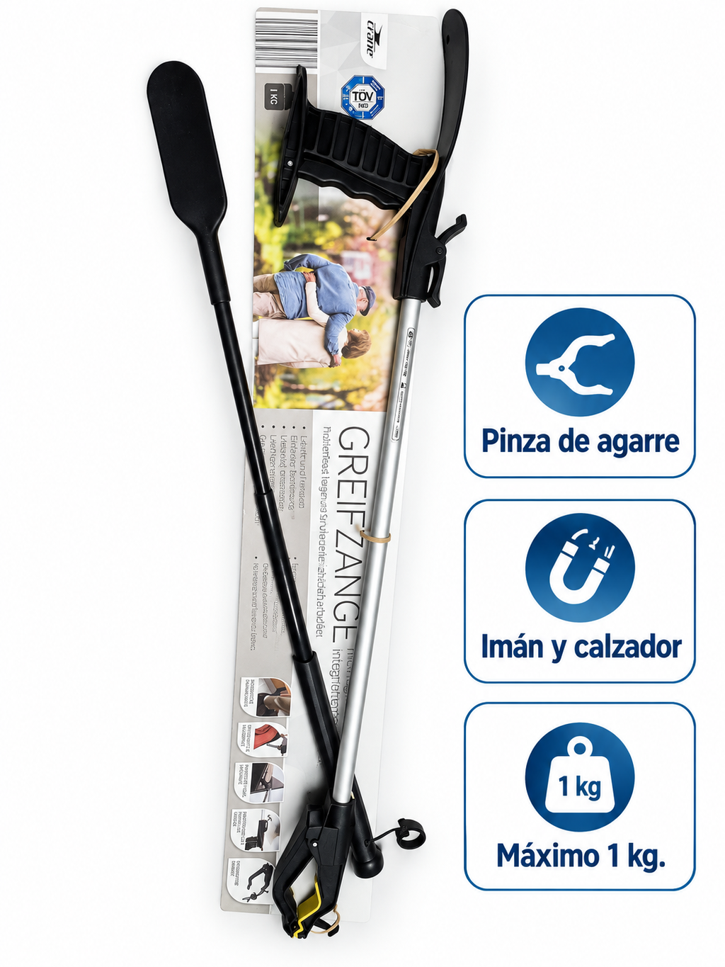 Pinza de agarre Crane con imán y calzador integrado · características