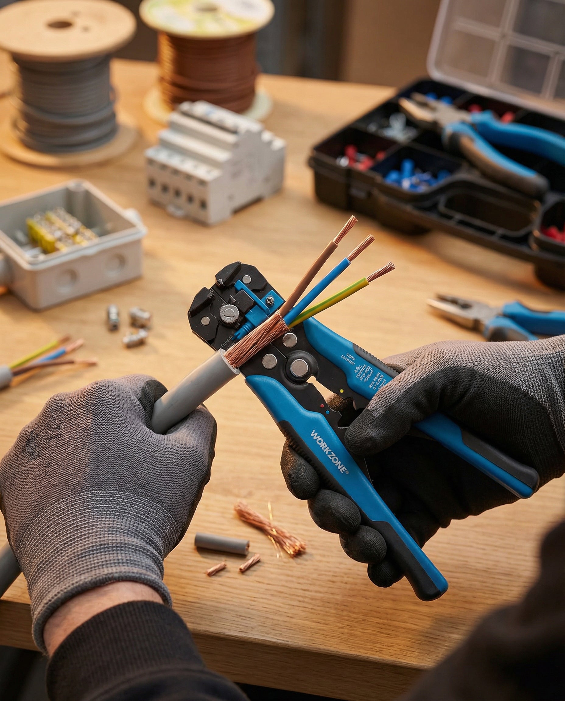 Set Pelacables y Crimpadora Automática con Terminales | Workzone