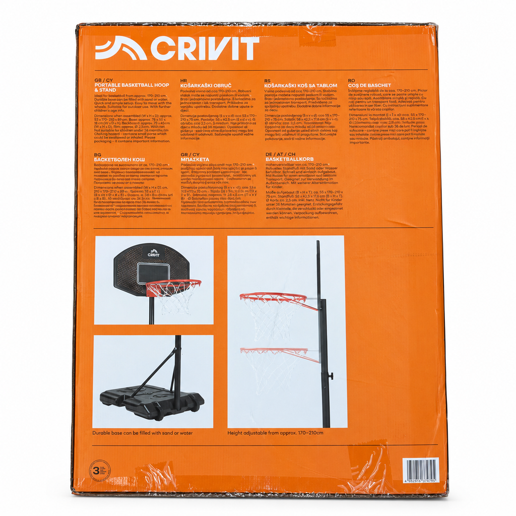 Canasta portátil CRIVIT en caja original sobre fondo blanco