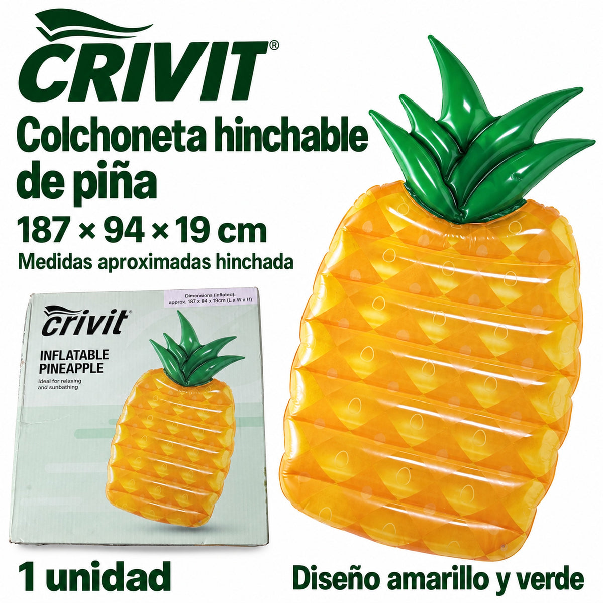 Medidas de la colchoneta CRIVIT, ilustración del embalaje