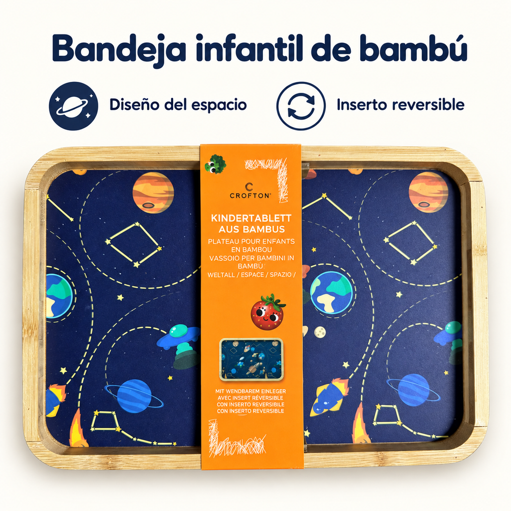 Características de la bandeja Crofton del espacio: bambú e inserto reversible