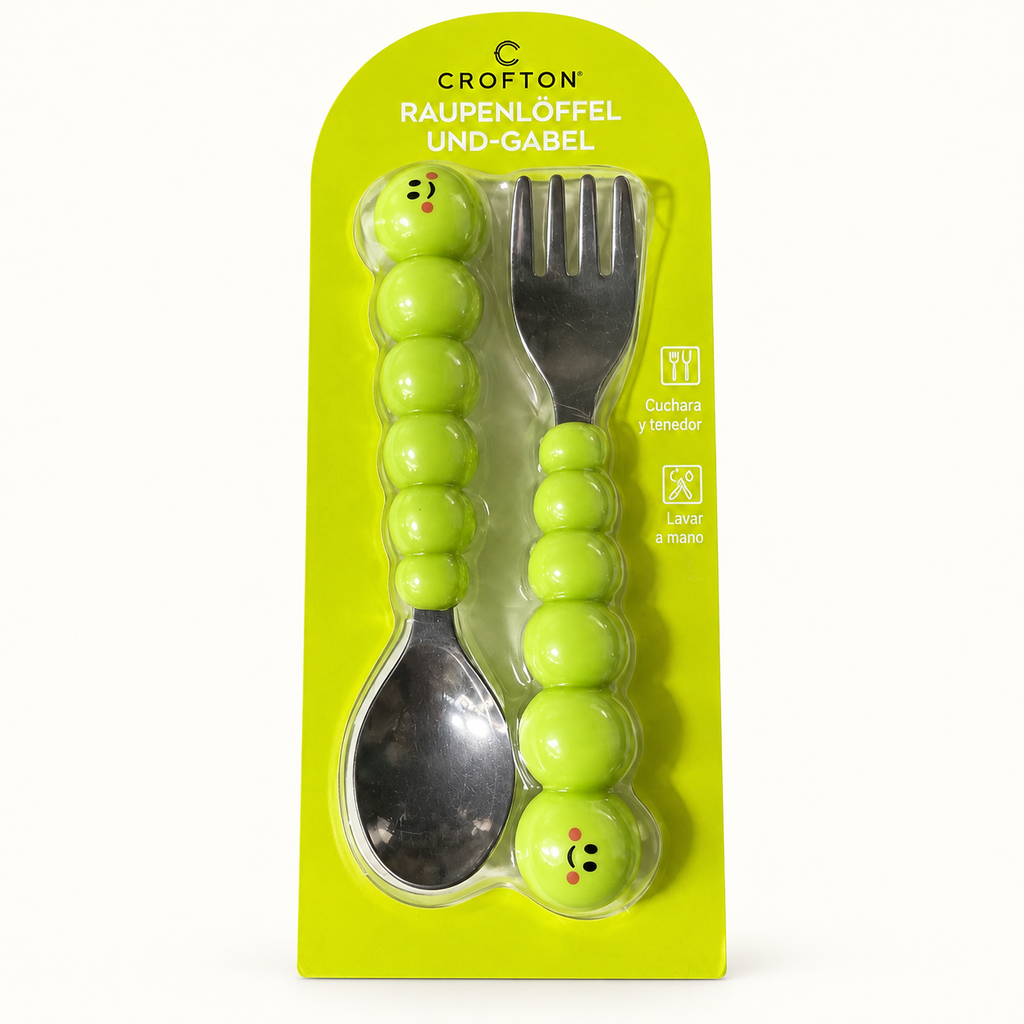 Set Crofton de cuchara y tenedor oruga con indicación de lavado a mano